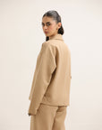 BEIGE ZIPPER SWEATSHIRT & FLARED TROUSER