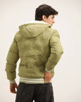 OLIVE GREEN PUFFER JACKET WITH HOOD