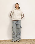OFF WHITE & MOCHA STRIPE HOODIE
