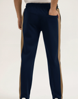 NAVY & BROWN PANELLED TROUSER