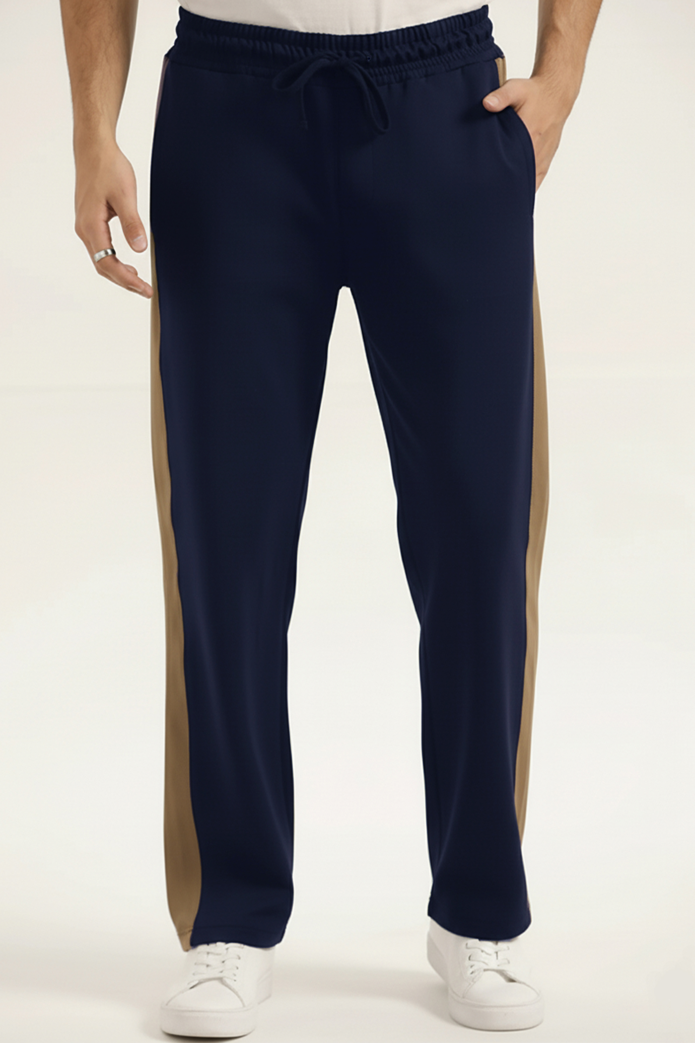 NAVY & BROWN PANELLED TROUSER
