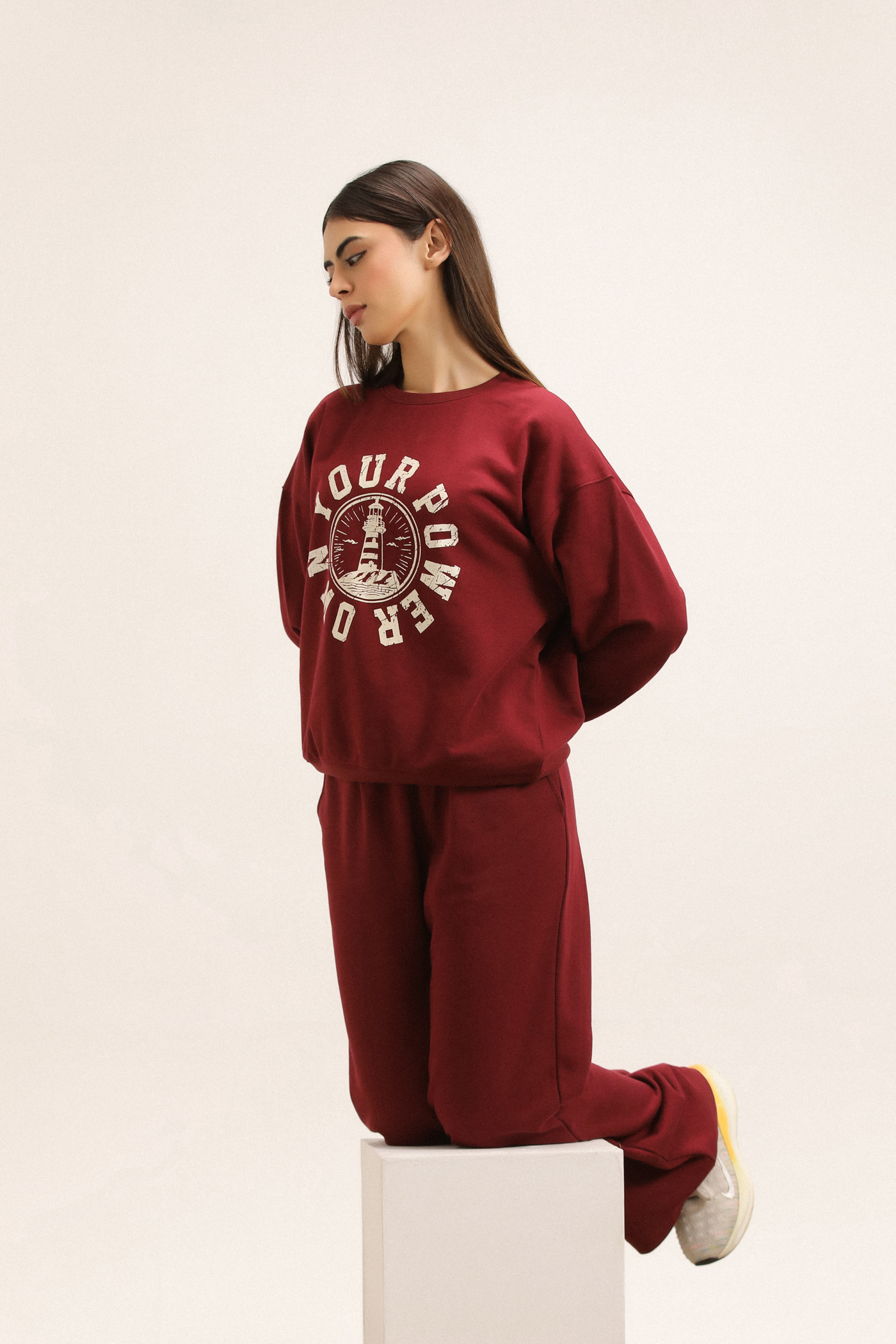 MAROON GRAPHIC SWEATSHIRT & FLARED TROUSER
