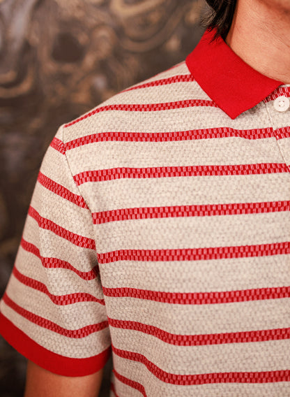Red and white striped shirt with a close-up on a textured background